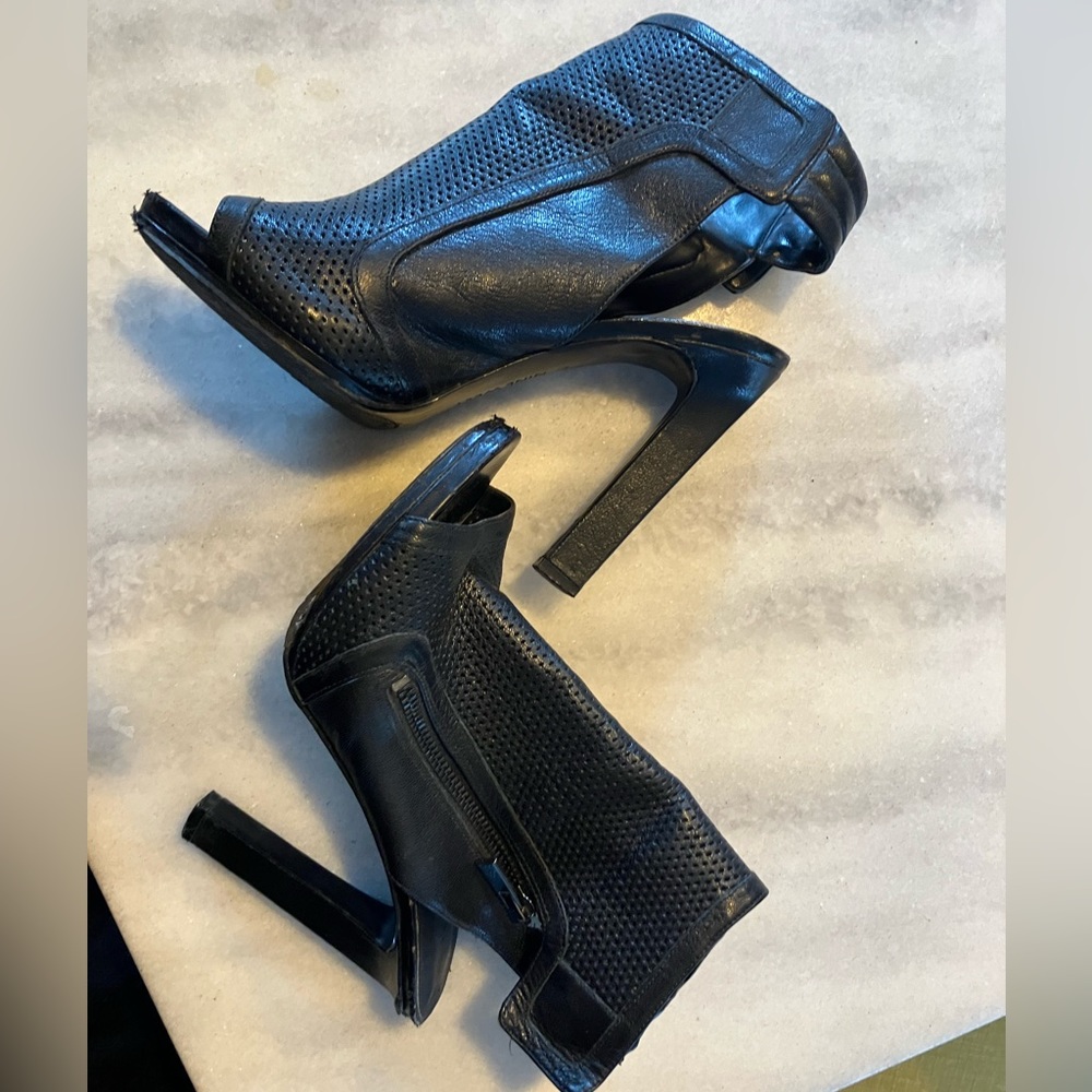 Nine West Leather Perforated Mesh Peep-Toe Bootie